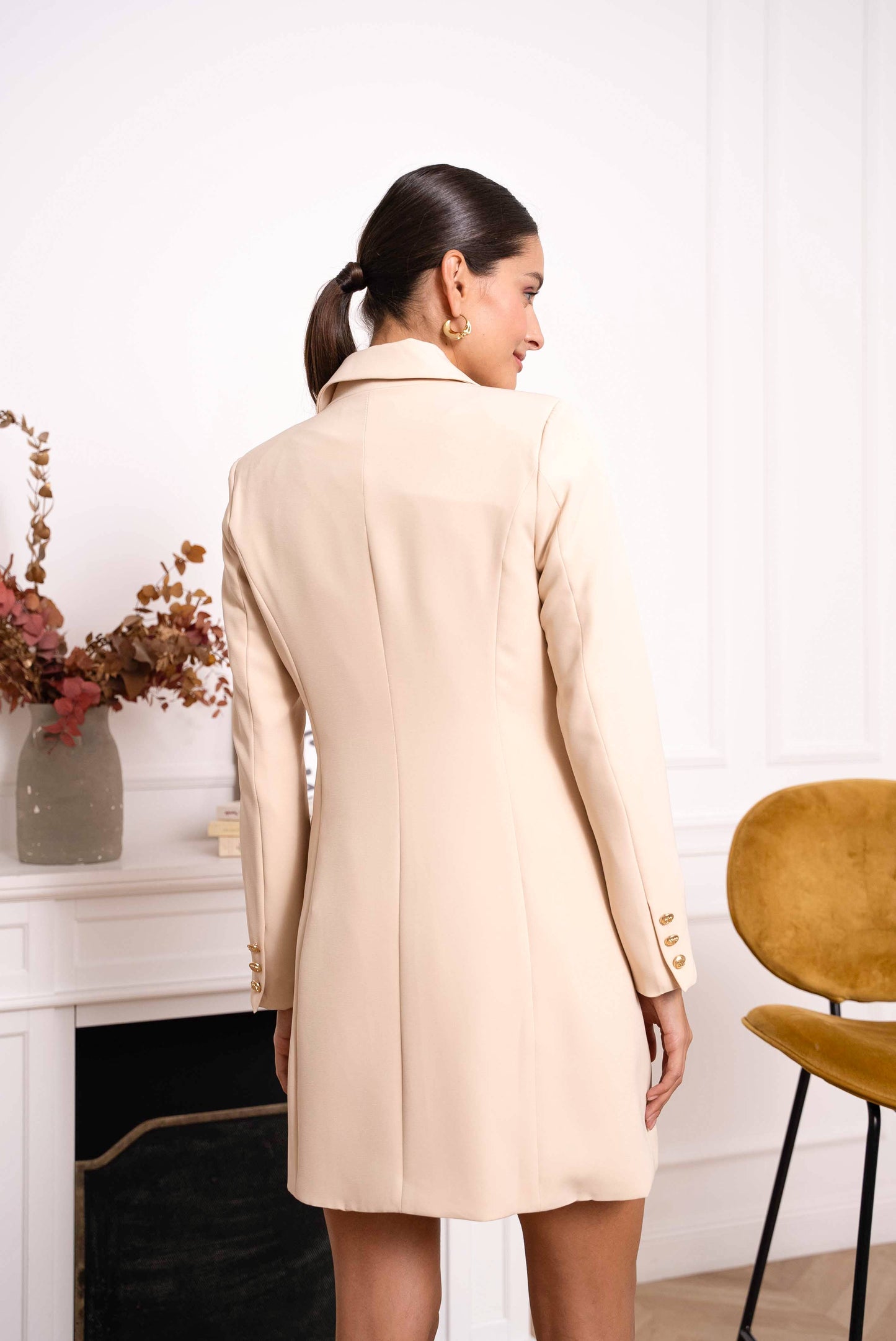 Einfarbige zweireihige Jacke / Beige - CABALES